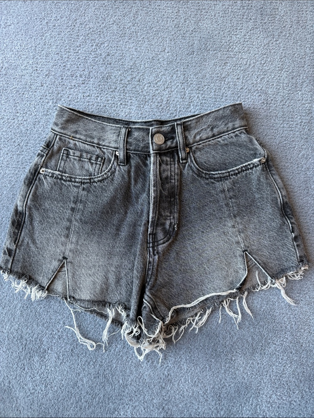 PacSun High-Rise Distressed Charcoal Denim Shorts